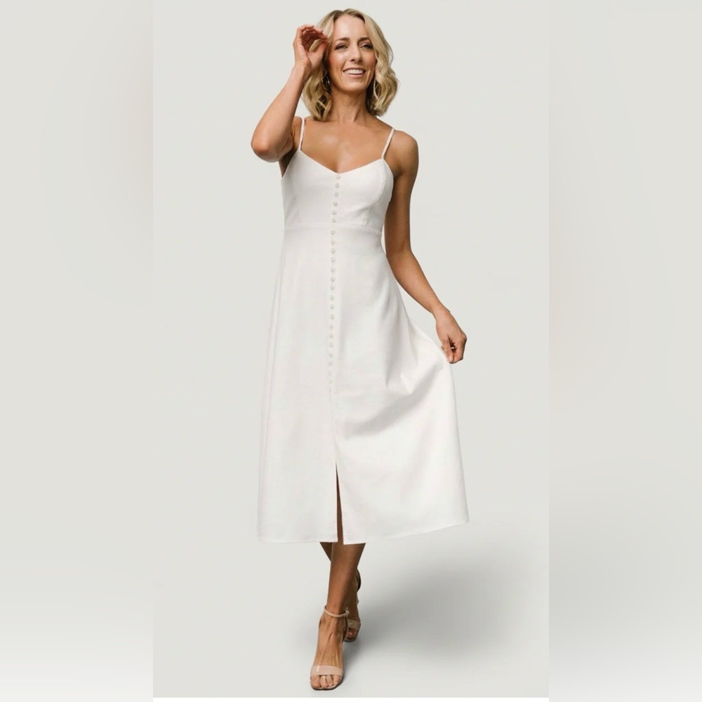 Ivory Spaghetti-Strap Button-Front Midi Dress NWT - image 1